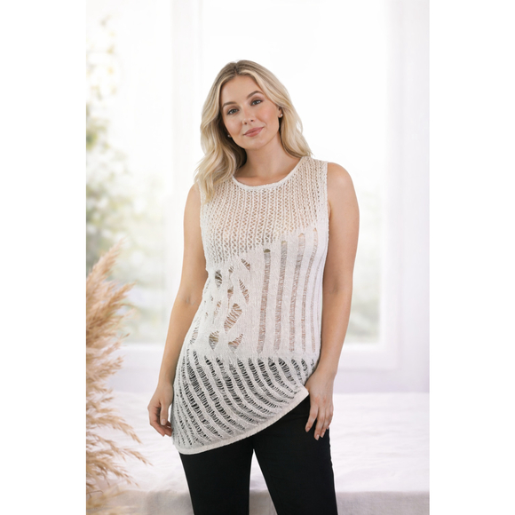 Zara Cream Crochet Knit Tank Top Festival Boho Sleeveless Size Large - Picture 12 of 12